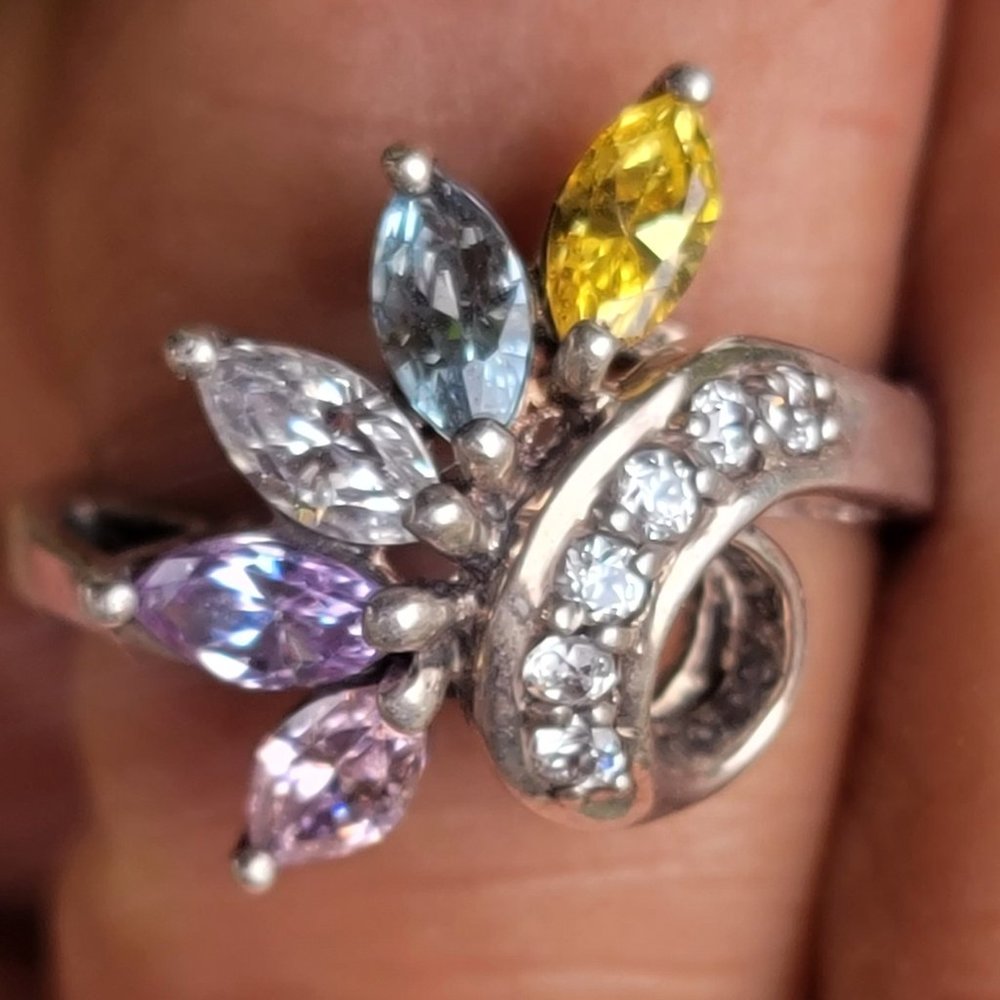 Absolutely stunning marquise prong set multi-colored gemstones 925 sterling ring - Picture 3 of 15